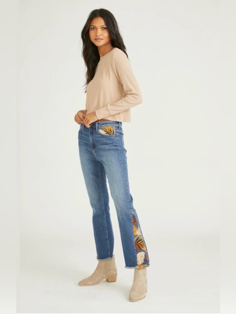 Driftwood Clara ankle flare jeans medium wash botanical embroidery Size W29 L27